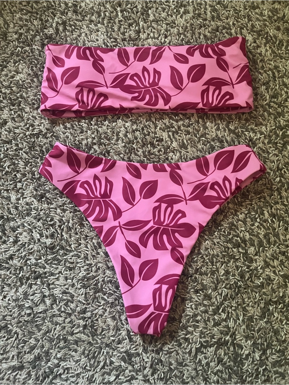 Source Unknown Pink and Dark Pink Leaf Print Girls Swim Bikini Never worn